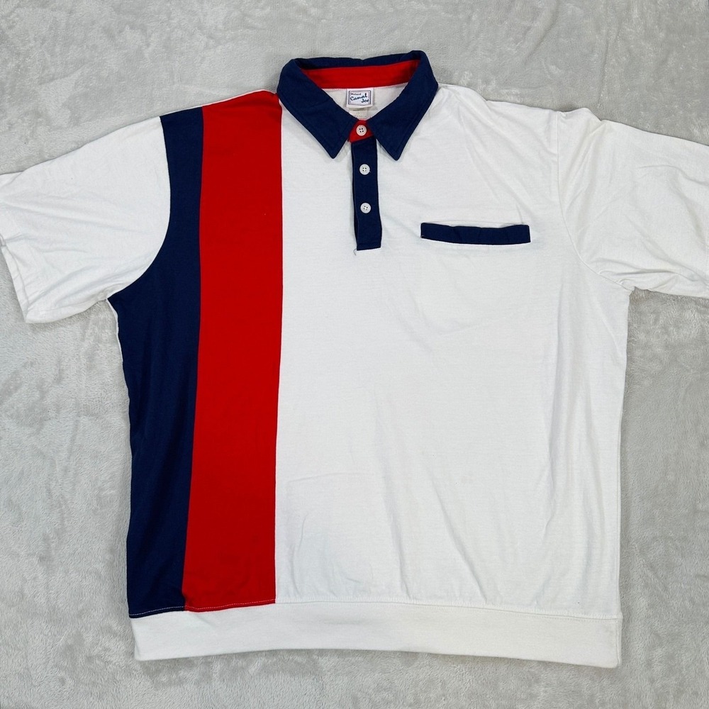 Haband Casual Joe Mens XL Polo Shirt Colorblock White Red Blue Retro Style 17L